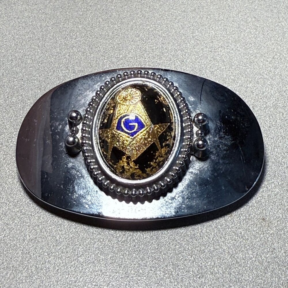 Vintage Masonic Belt Buckle Oval Silver & Gold B&L Freemason Design